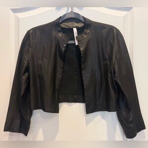 SUPREMA ITALY Black Leather Cropped Open Front Jacket Size IT 40/US 4 or 6